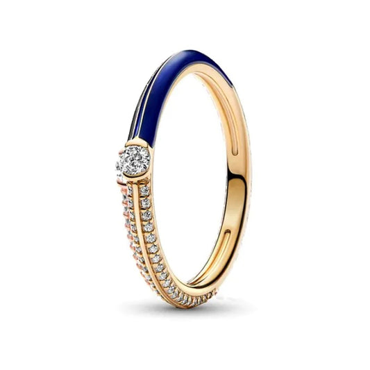 Anillo Dual Azul y Pavé