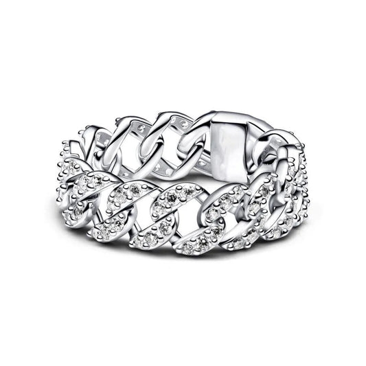 Anillo Cadena Cubana en Pavé