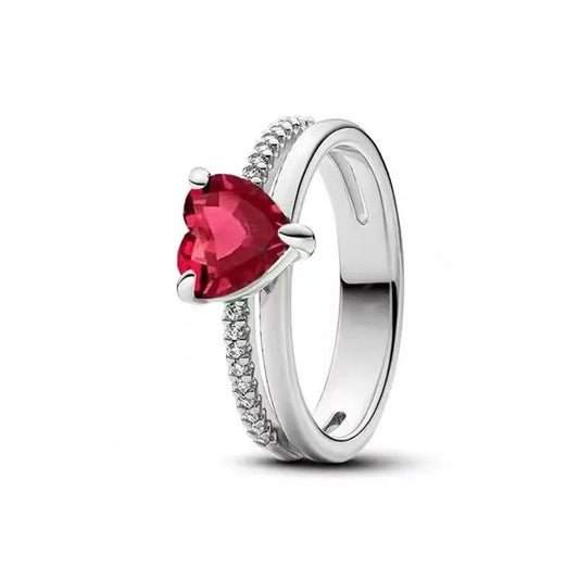 Anillo Corazón Rojo Doble Alianza