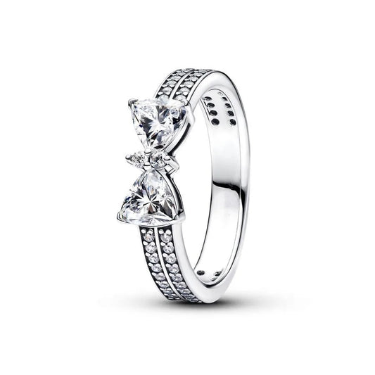 Anillo Doble Banda Lazo Brillante
