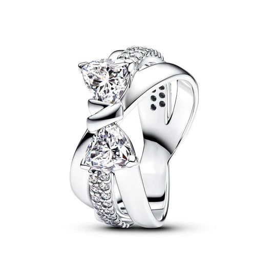 Anillo Banda Cruzada Lazo Brillante con Circonitas Cúbicas